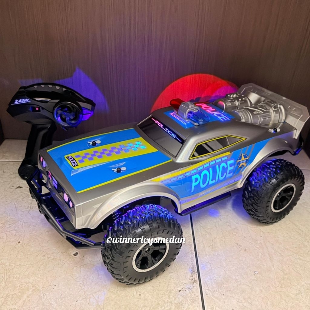 Mainan Mobil Remote Control Rock Crawler OFF-ROAD Police 1:8 Frekuensi 2,4 Ghz / Mobil Remote Polisi