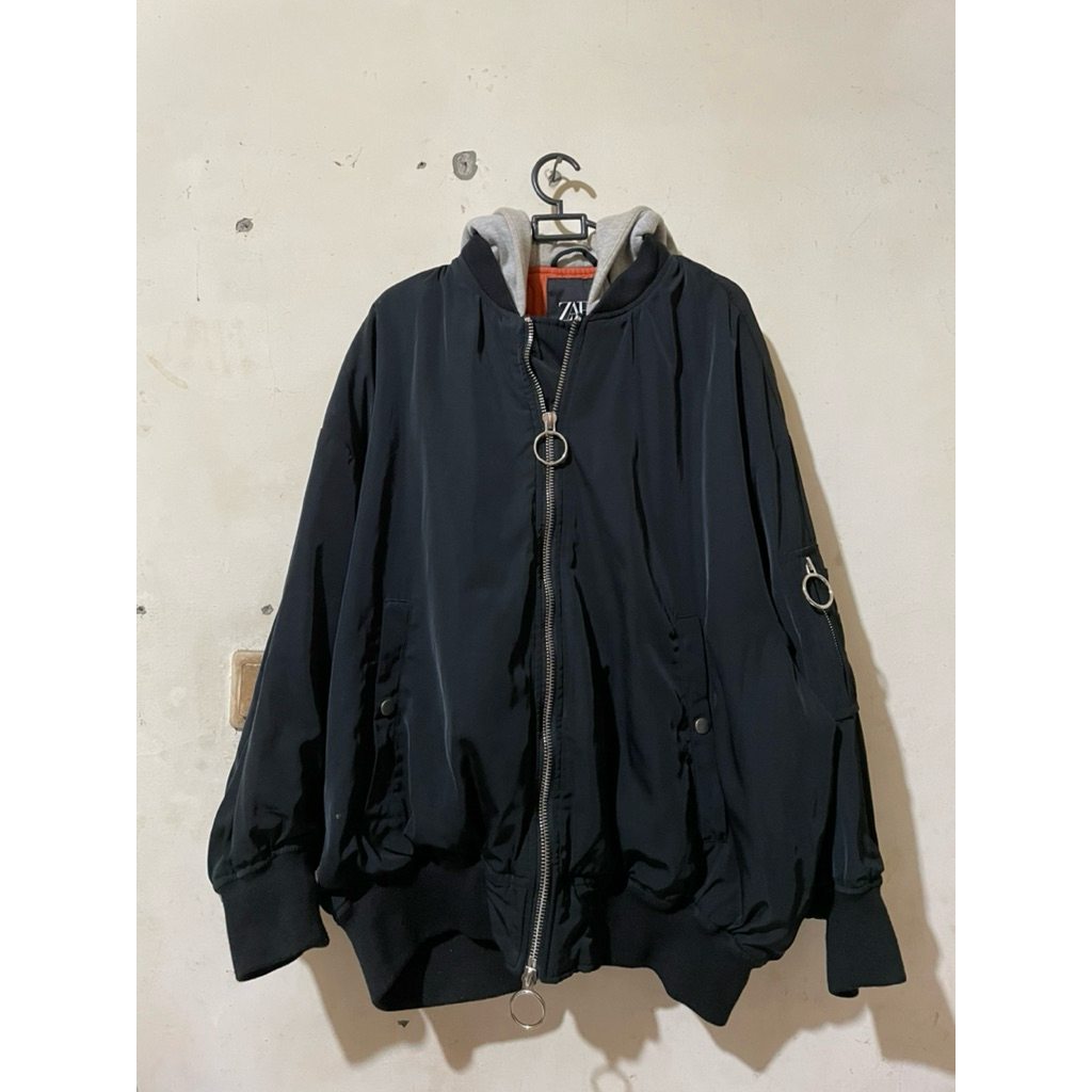 Zara Man Bomber Quilted Hoodie Jacket Original