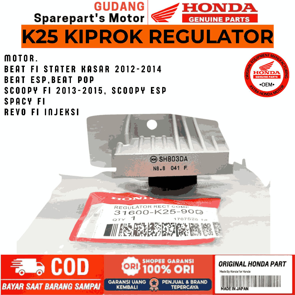 K25 ORIGINAL KIPROK HONDA BEAT FI STATER KASAR,BEAT ESP, BEAT POP,SCOOPY ESP,SCOOPY FI,SPACY FI,REVO