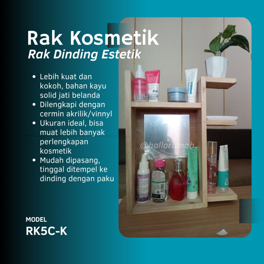 Rak Kosmetik Praktis dan Estetik, Rak Dinding Kayu Solid Jati Belanda Dilengkapi Cermin