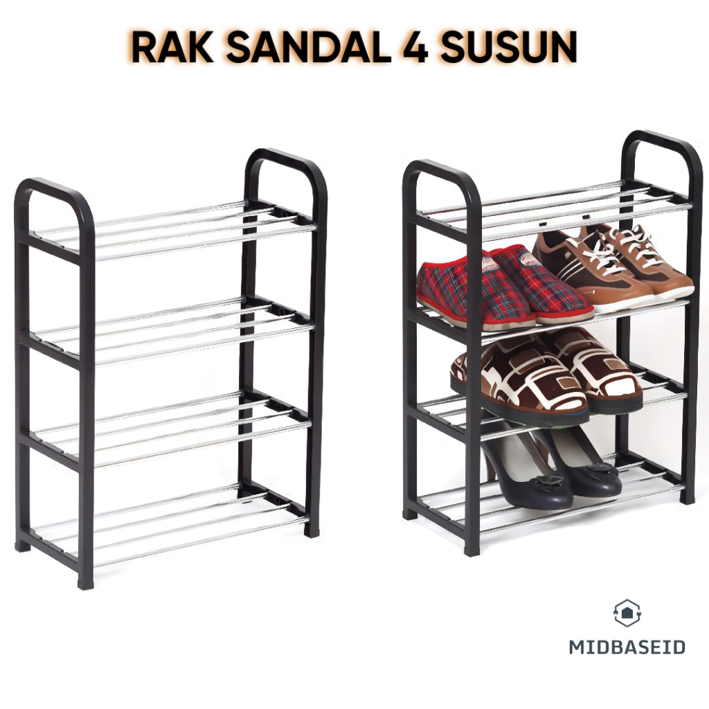 [Midbase]   Rak Sandal Plastik 4 Susun Tempat Rak Sepatu Sandal 4 Tingkat Plastik Rak 4 Susun Serbag