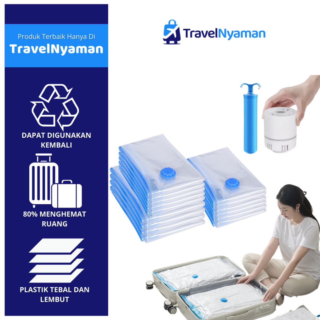 TRAVELNYAMAN Vakum Baju Traveling | Vakum Plastik Bag Travel | Vakum Baju Pakaian