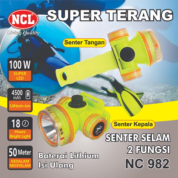 Senter Selam SUPER TERANG 2in1 (Senter Kepala & Senter Tangan) 50 Meter 100W / NC 982