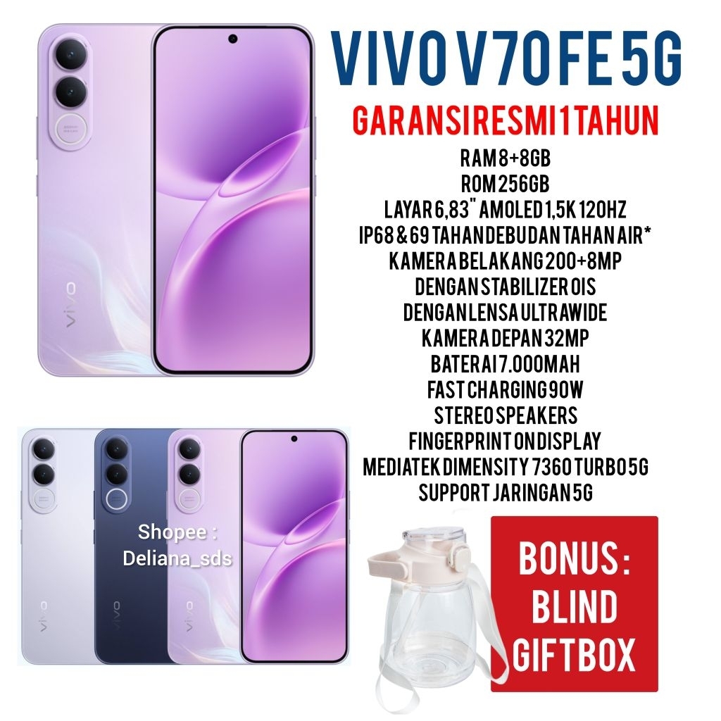 Vivo V70 FE 5G 8/256 8+8/256 16/256 Garansi Resmi 1 Tahun Vivo V70 FE 5G 8+8/256 Vivo V70 FE 5G 16/2