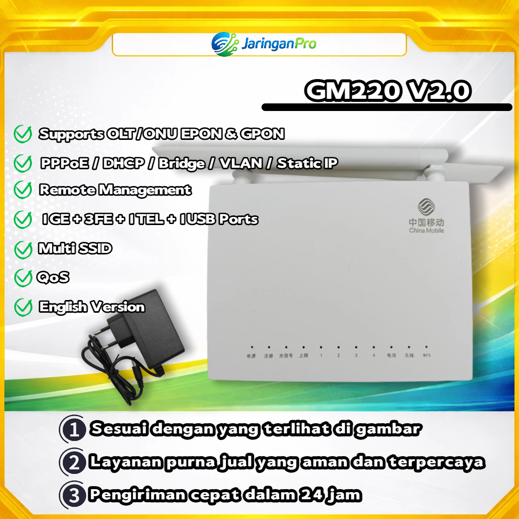 GM220 V2.0 Bekas ONU/ONT XPON Modem Router WiFi 2.4GHz 1GE + 3FE Unlock Support PPPoE Bridge VLAN Re
