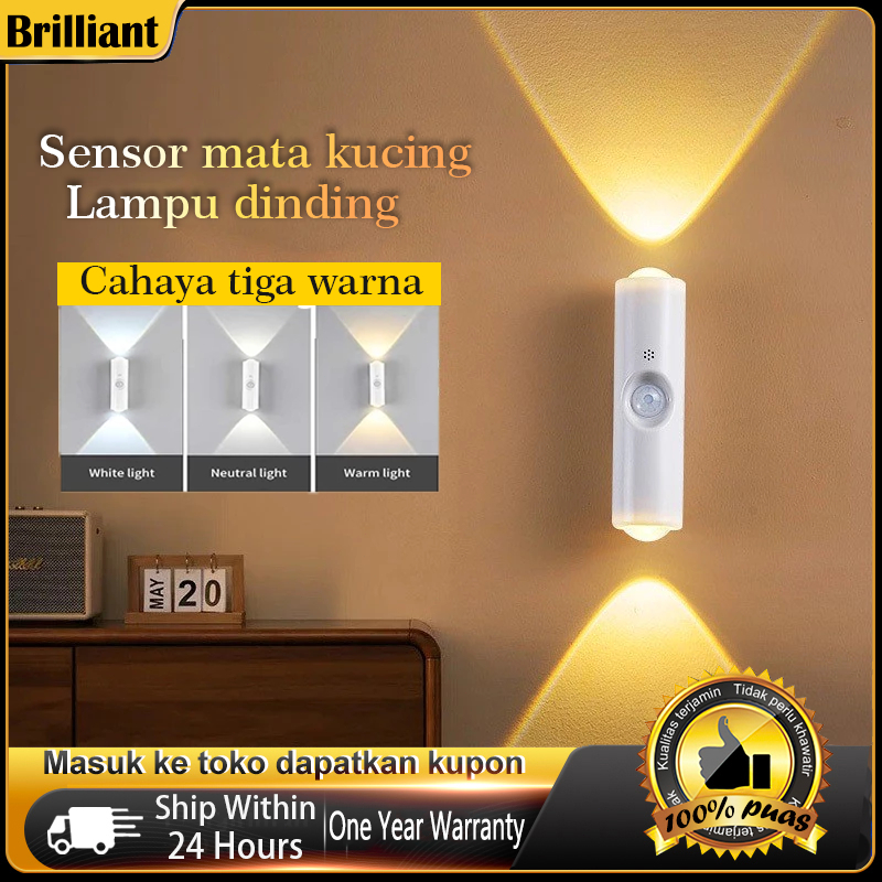 Led 3 Warna Lampu Dinding Lampu Malam Sensor Tubuh Magnetik Kamar Tidur Teras Ruang Tamu Lorong Lema