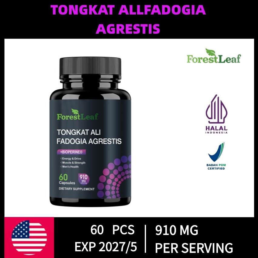 TONGKAT ALI + FADOGIA AGRESTIS - 600mg Fadogia agrestis untuk Stamina, 60 Kapsul Lembut