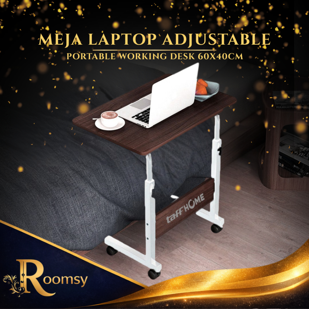 Meja Laptop Adjustable Portable Working Desk 60x40cm dan 80x40cm Dark Brown Komputer Kerja Belajar R