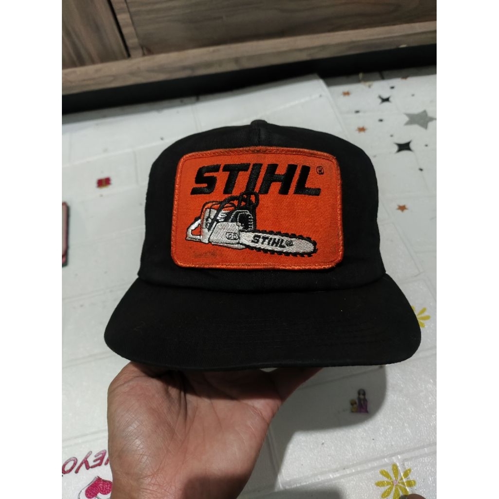 STIHL K-Products topi vintage k-products STHIL patch jaring strap embos minus retak patah warna turu