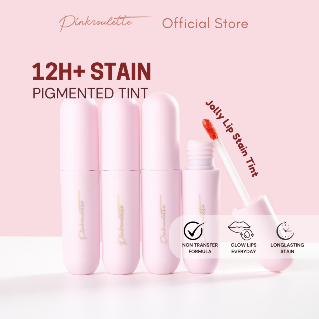 Jolly Tint PinkRoulette - Lip Tint Stain with Serum | Liptint Pigmented, Liptint Tahan Lama up to 12
