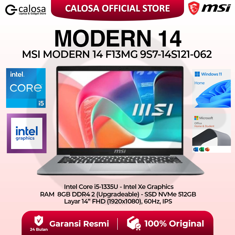 Laptop MSI Modern 14 F13MG i5 1335U 8GB 512GB SSD 14 inch FHD IPS Win 11 Home+OHS 2021 9S7-14S121-06