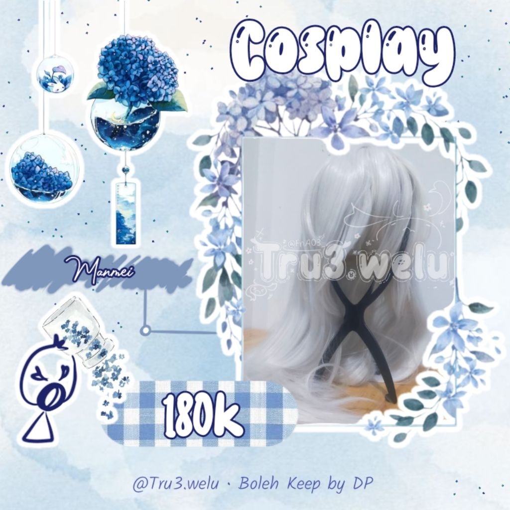 Wig Manmei Putih Panjang Cosplay Elaina Majo no Tabi tabi