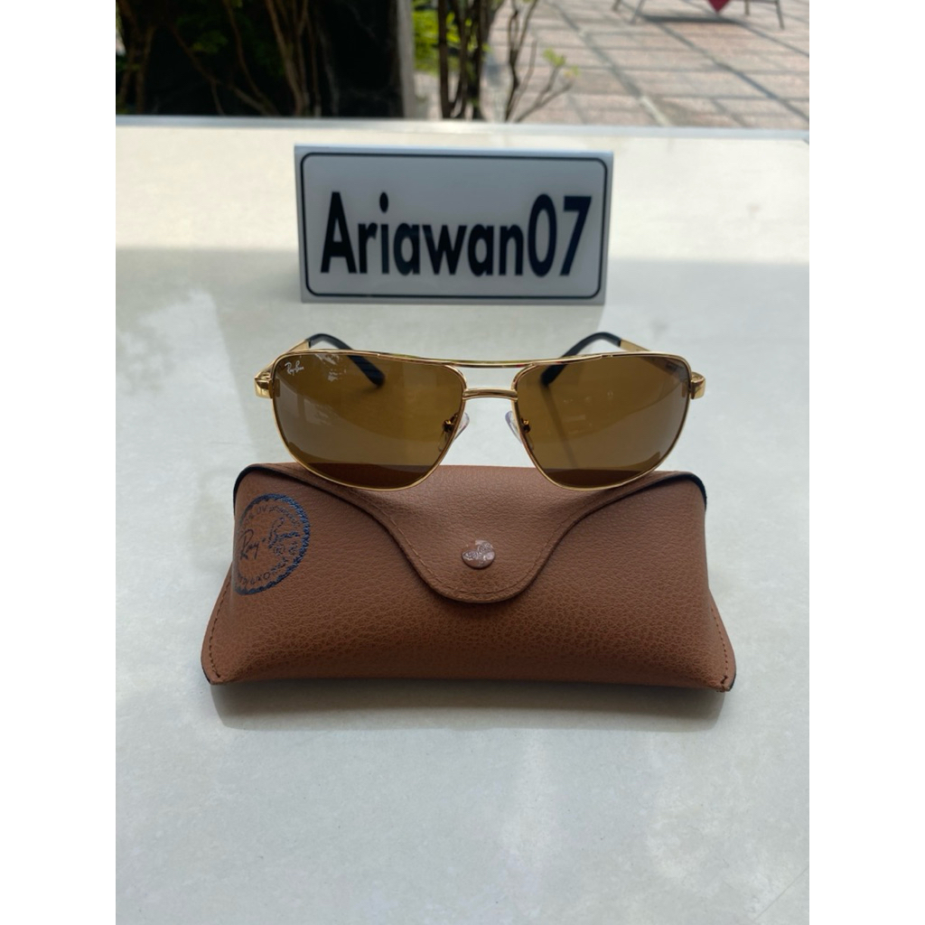 kacamata ray-ban rb 3281 frame rosegold kaca coklat sz 63