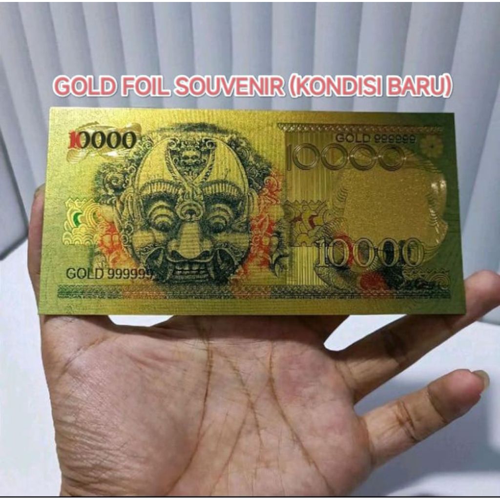 Uang Kuno Kertas 10.000 Rupiah Sepuluh Ribu Barong tahun 1975 Gold Foil Koin Rp 10000 Repro Souvenir