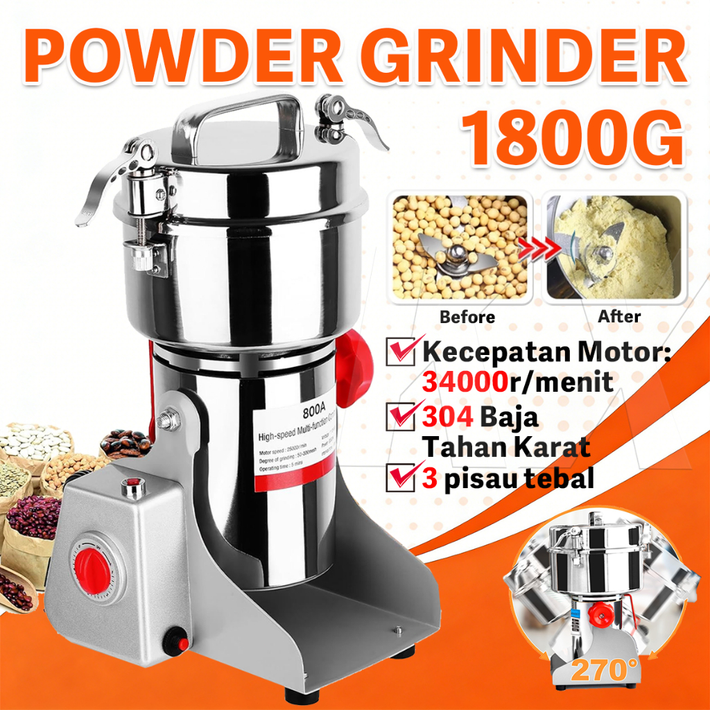 HIGH-SPEED GRINDER 1800G Kering Powder Grinder Mesin Giling Tepung Serbaguna  Miller Penggiling Tepu