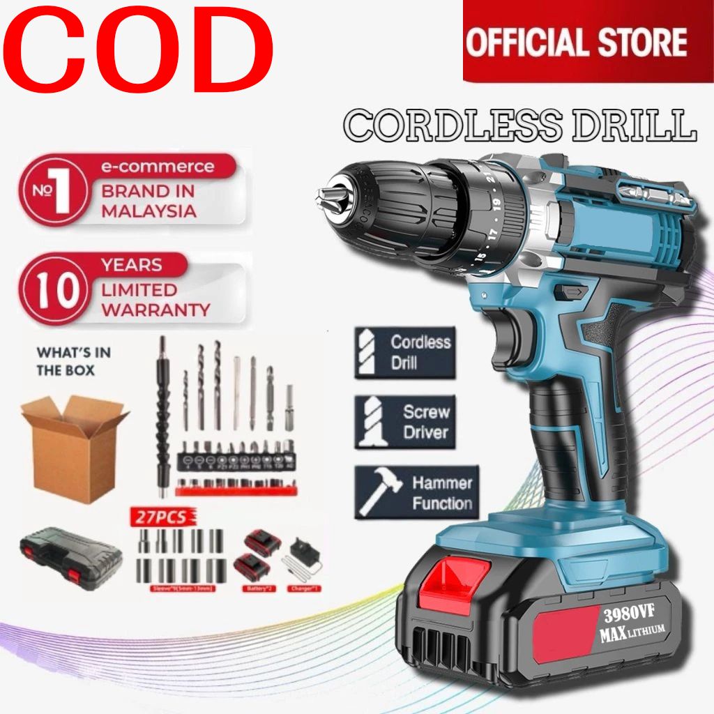 COD-298vf Mesin bor 2baterai cas 10mm bor listrik murah bor tangan baterai besi tembok Beton kayu - 