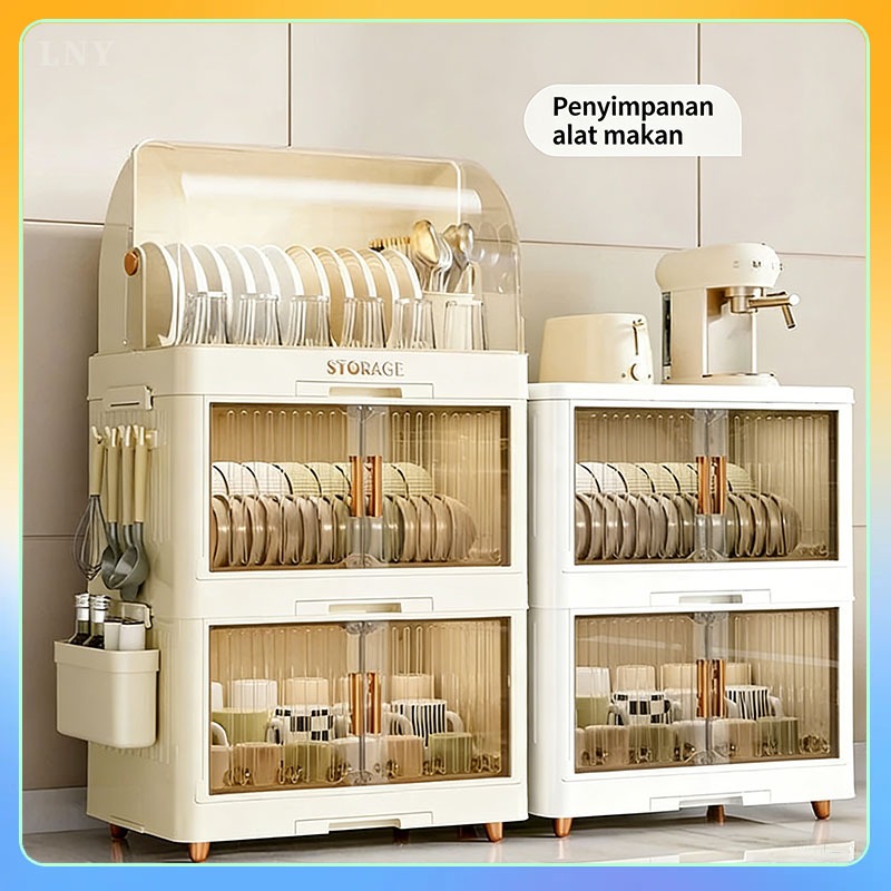 Lemari Plastik Dapur Rak Penyimpanan Piring Multi-Lapis Kapasitas Besar Rak Pembuangan Dapur