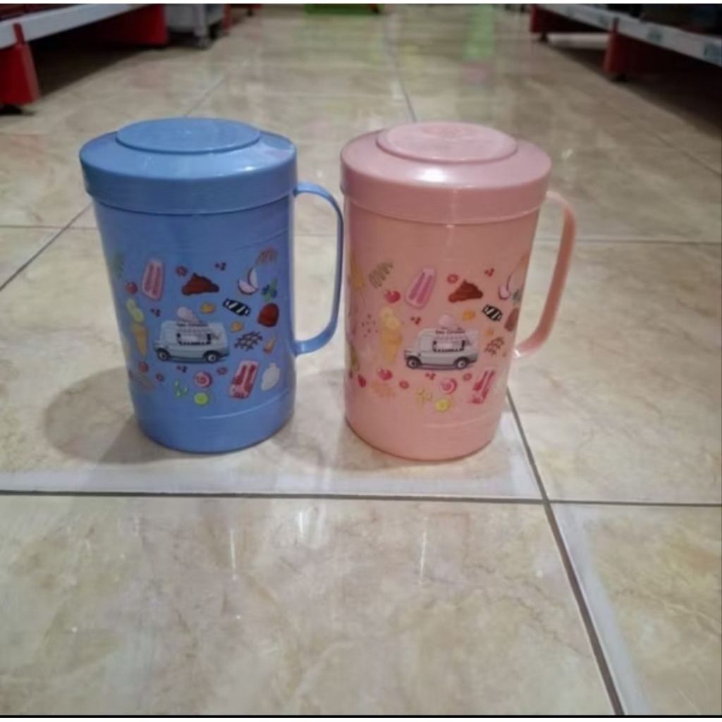 Mug tutup plastik/Cangkir tutup drat gagang