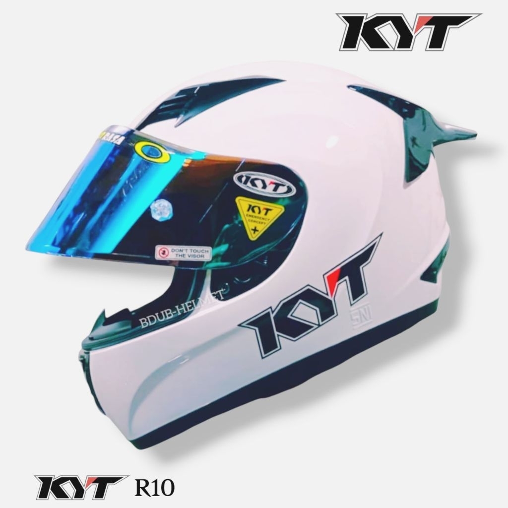 Helm KYT R10 White stiker paket ganteng original KYT