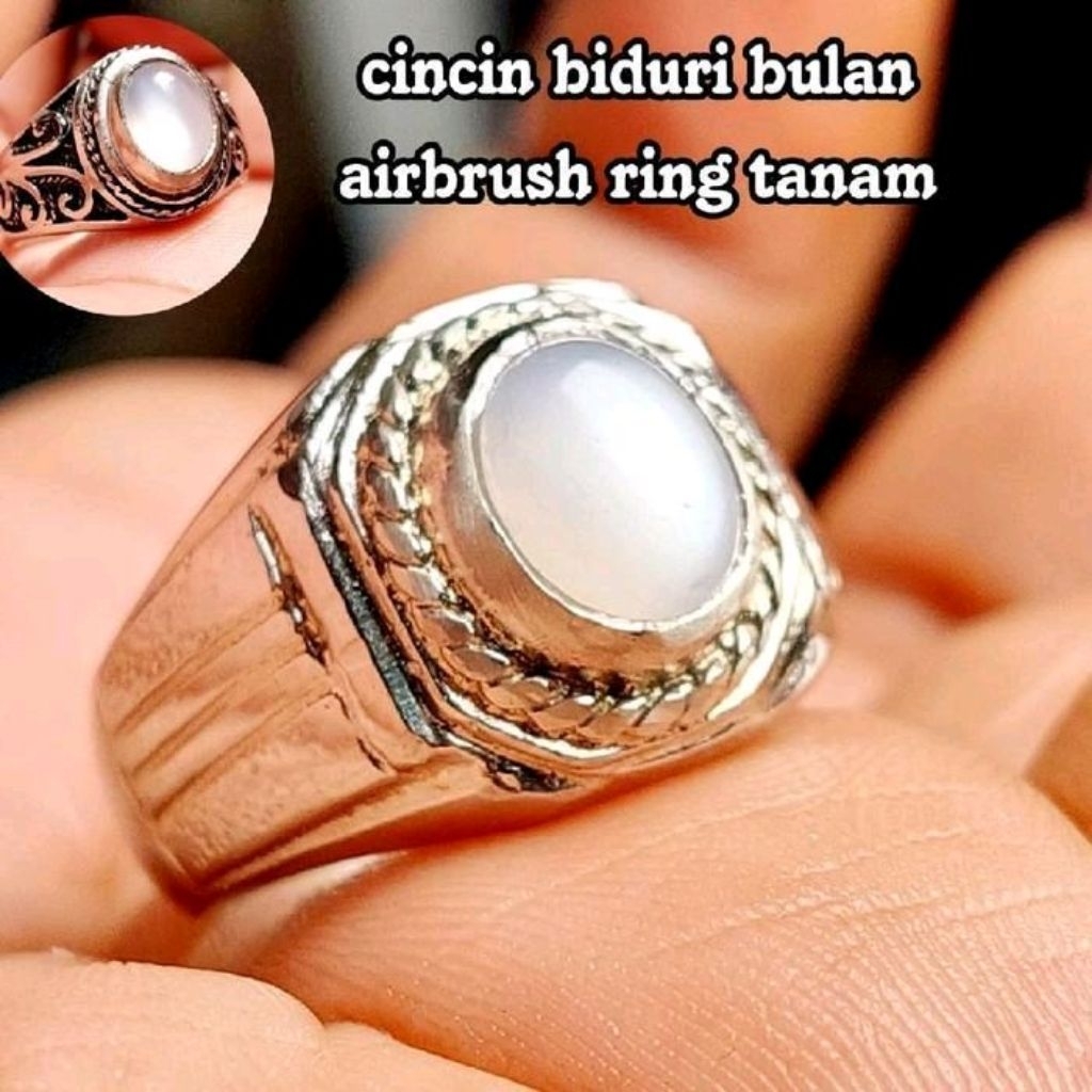 cincin batu biduri bulan airbrus dimensi 10mm natural asli alam kualitas HQ ring alpaka terlaris