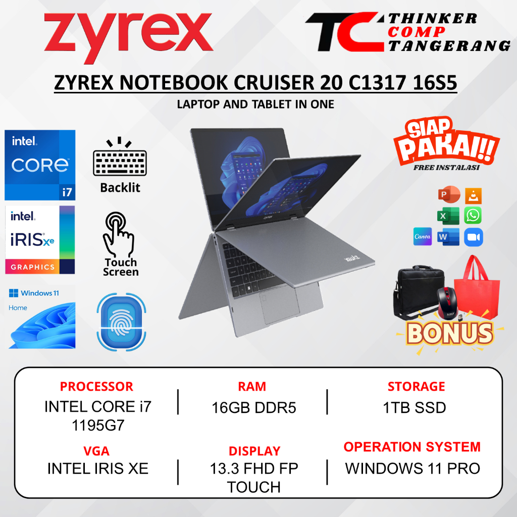 Zyrex Cruiser 20 intel Core i7-1195G7 16GB RAM 1TB SSD 13.3 FHD IPS Touch 2in1 Win11Pro