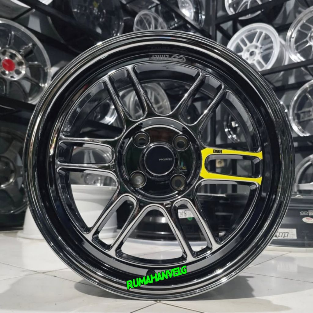 velg enkei rpf1 black chrome r16 lebar 7 pcd 4x100 ET 40 velg mobil ring 16 velg racing agya ayla sw