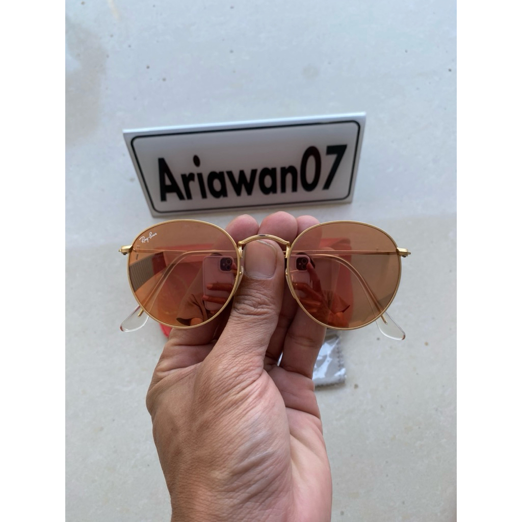 kacamata ray-ban rb 3447 round metal 112/72 sz 50 kaca pink