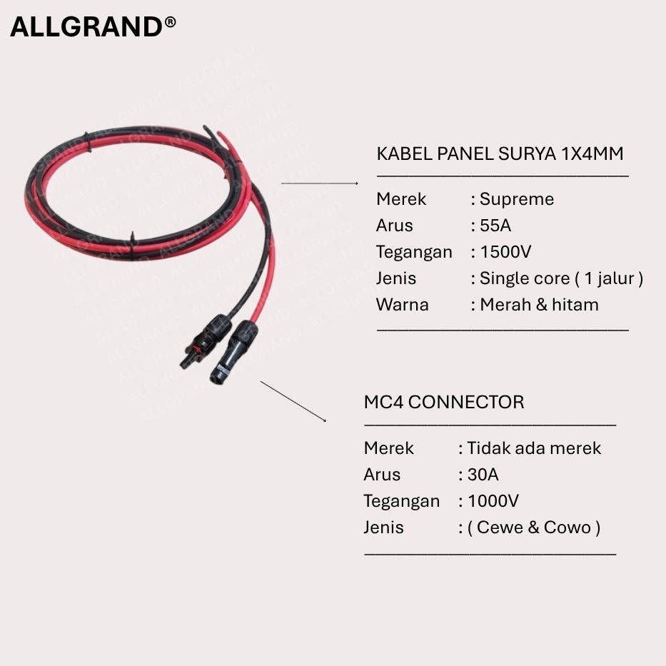 Kabel solar panel surya 1x4mm 4mm + mc4 connector