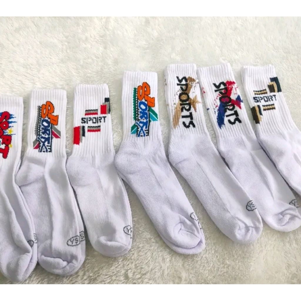 kaus kaki sporty handuk tebal motif (ysi) panjang sebetis pria dan wanita bagus untuk olah raga