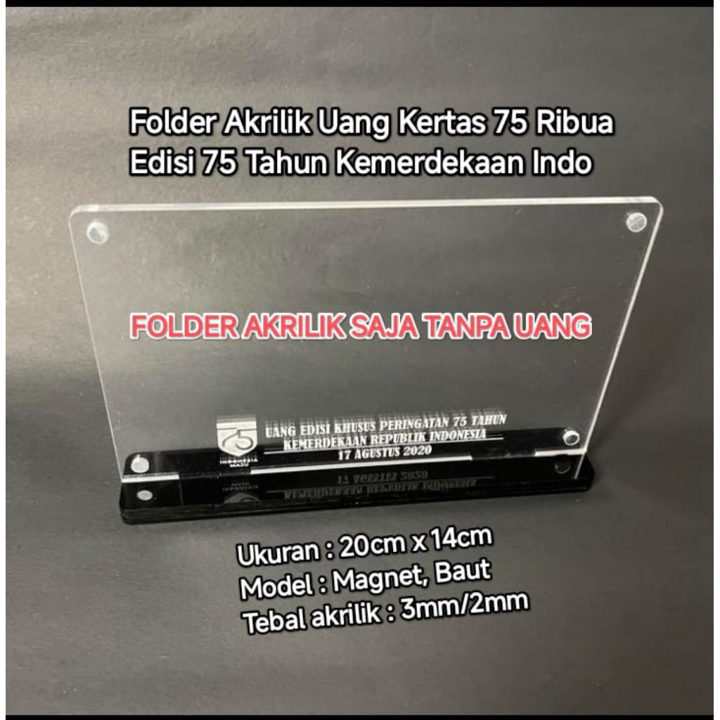 Folder Frame Pelindung Uang Kertas 75.000 Rupiah Edisi 75 Tahun Kemerdekaan Indonesia Premium Displa