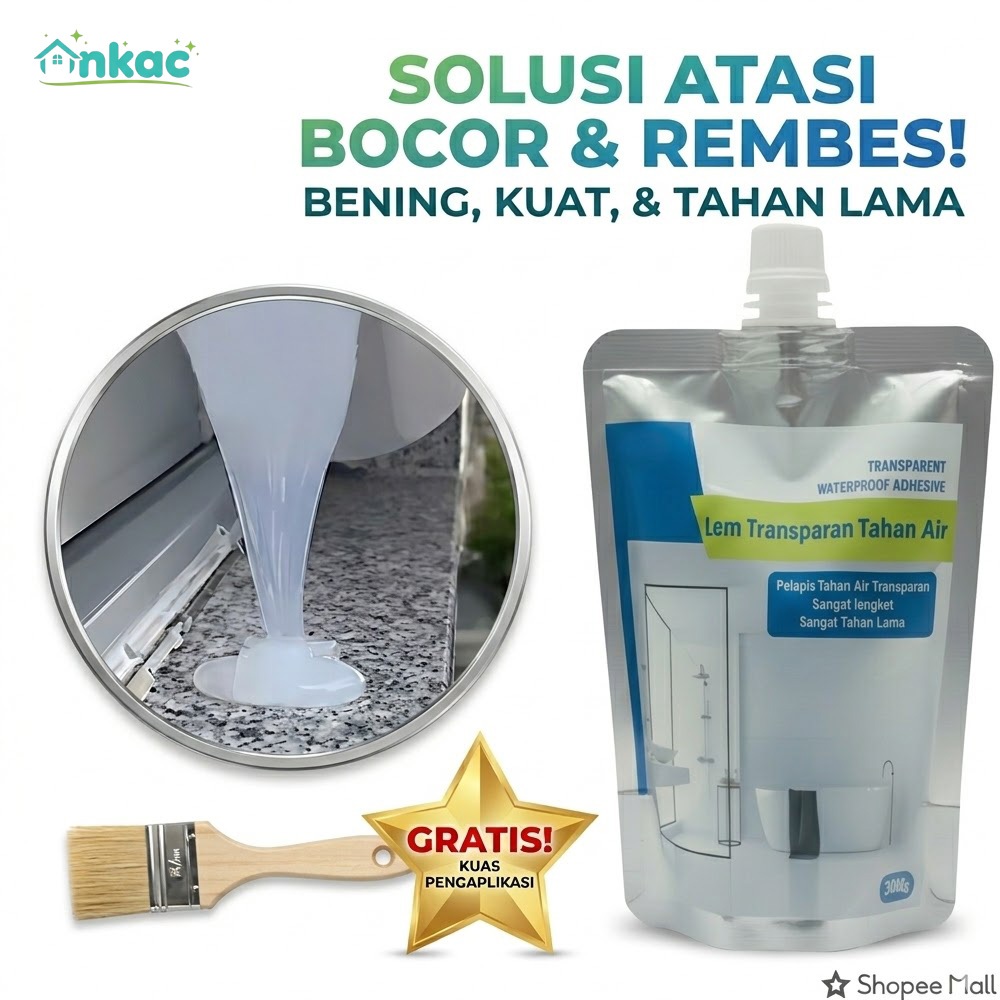 Onkac Lem Cat Anti Bocor +Kuas Waterproof Agent Keramik Kamar Mandi Kolam Serba Guna Lem Pelapis Per
