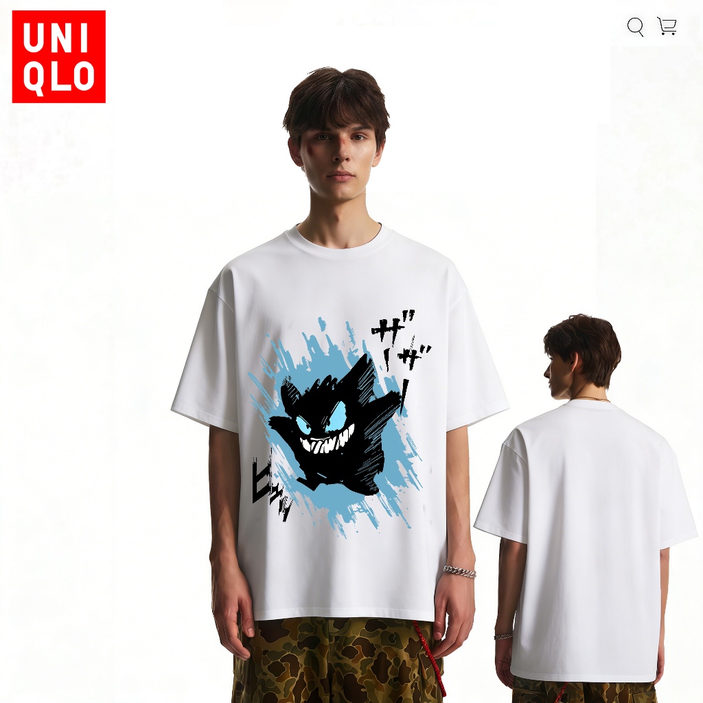 Kaos Pria Uniqlo – Kaos Gengar Grafiti Outelts Kapas T-shirt Trendy Dicetak Pria Musim Panas Leher B
