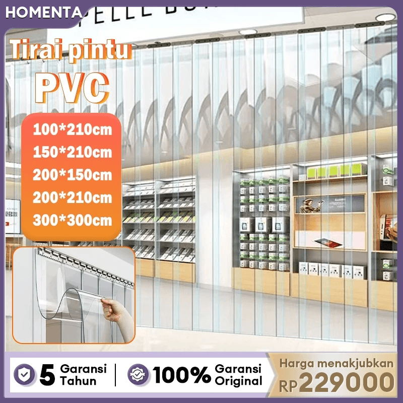Homenta Tirai Pintu Tirai Plastik Tirai Pvc Strip Curtain Magnet Elegan bahan plastik PVC(khusus