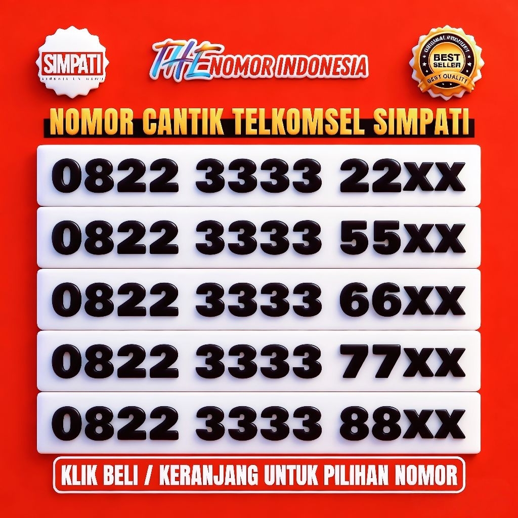Nomor Cantik Telkomsel Simpati 4G/5G/LTE Kartu 33333 | Kuota 3GB Nasional (E.0012)