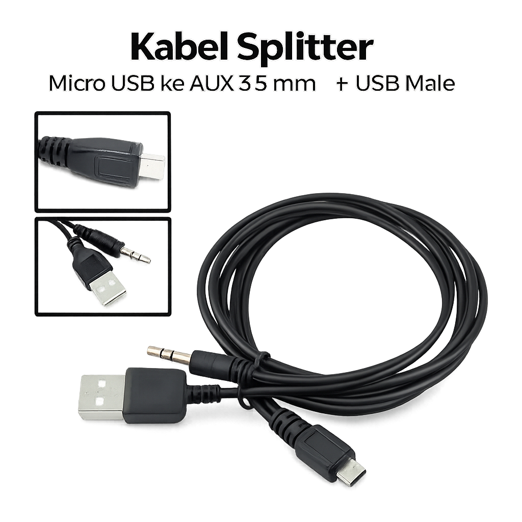 Kabel Splitter Micro USB ke AUX 3.5 mm +