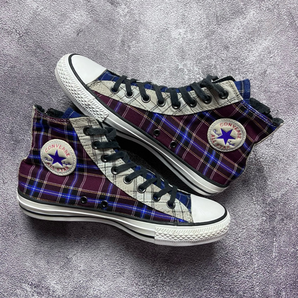 [Size 40] Rare Converse Chuck Taylor All Star High Double Zip Red Blue Plaid 2015 (549575C) Second O