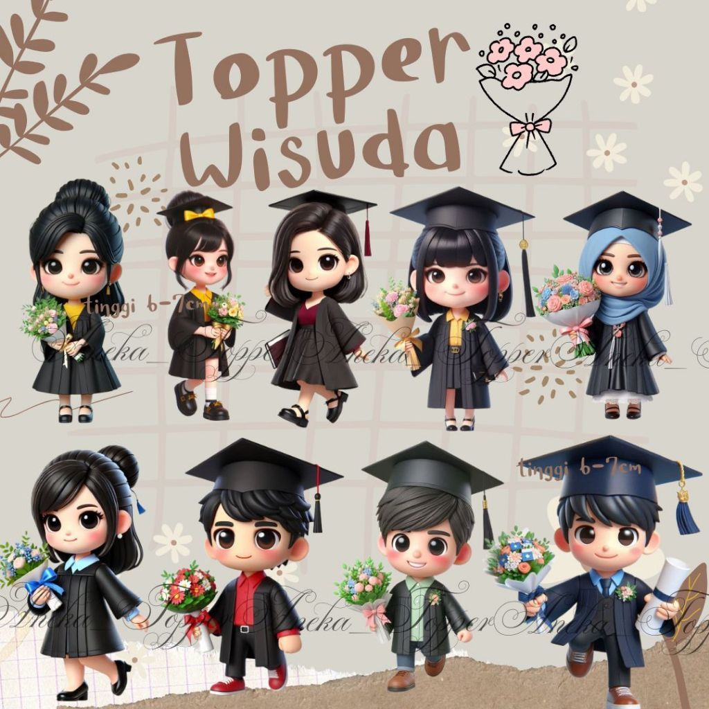 48 PCS TOPPER GRADUATION / Topper Wisuda Untuk Dekor Buket / Topper Wisuda Murah