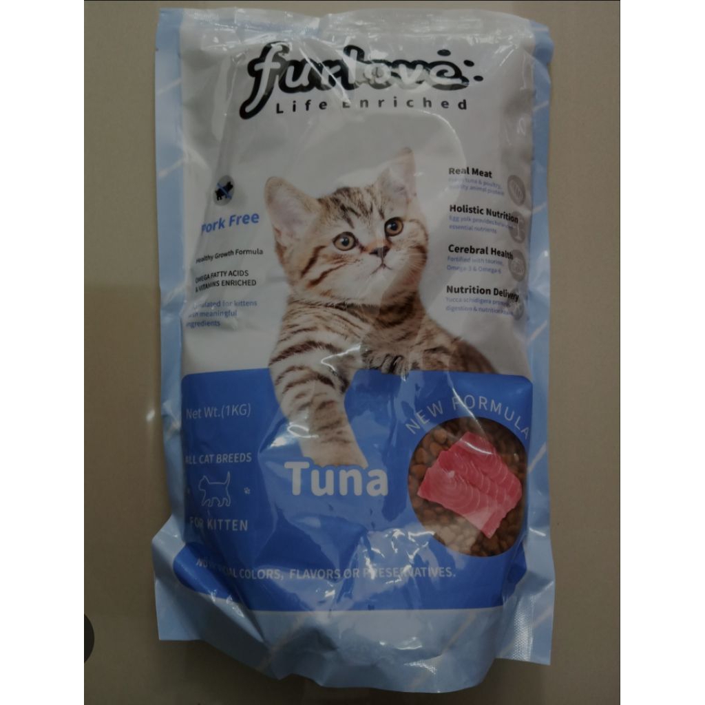 Makanan Kucing Dewasa & Anak Kucing FURLOVE 1kg - Rasa Salmon,Tuna & Ayam