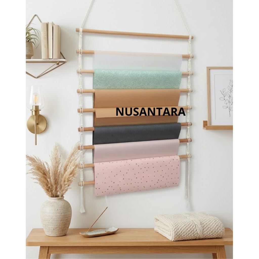 Rak Kertas wrapping Gantungan Kertas Cellophane 10 Susun Kayu 75cm