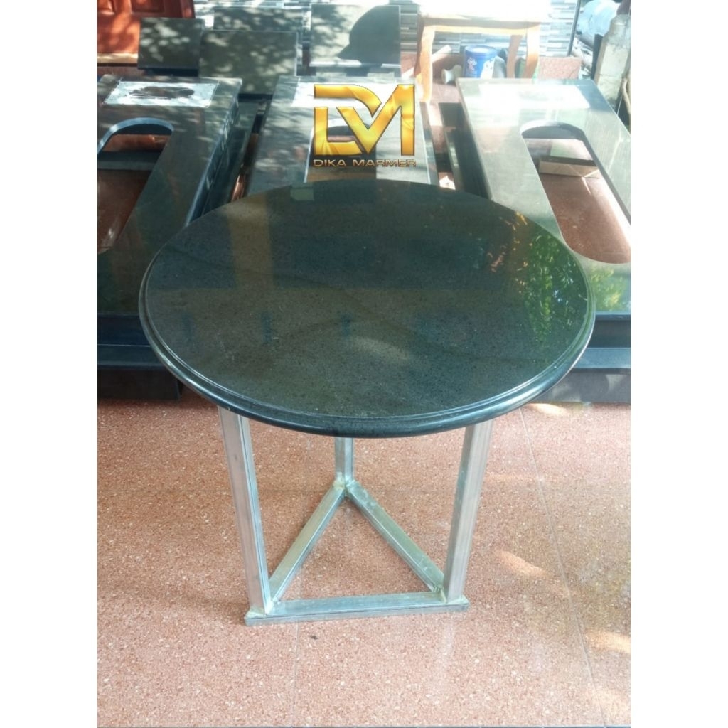 Meja Coffee ( Table ) Batu Granit Hitam Kaki Meja Besi Stainless Steel Cat Hitam Doff ( custom )