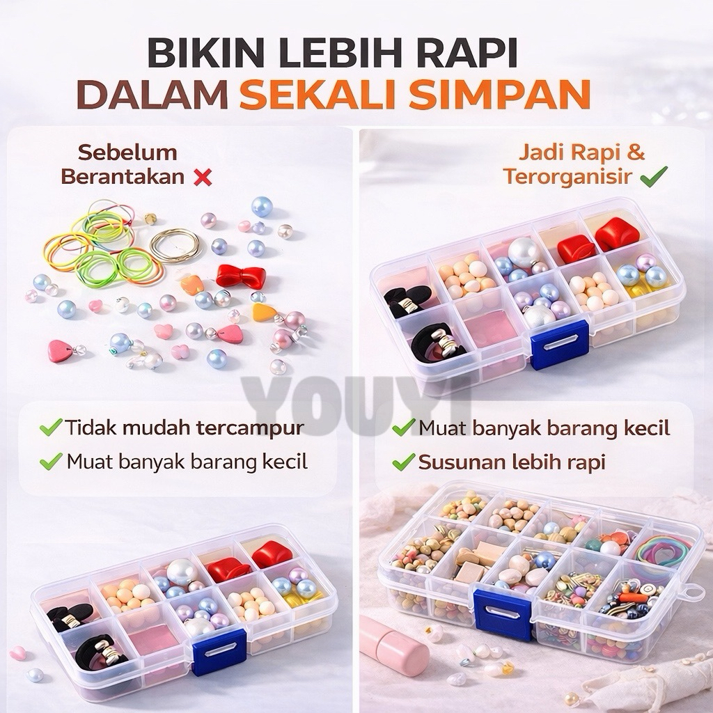 YOUYI • Kotak Penyimpanan Barang Kecil 10 Sekat Box Penyimpanan obat atau Perhiasaan