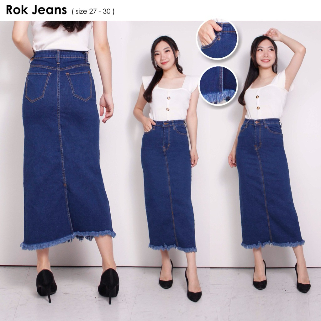 (COD)Rok Span Rawis Bigsize Jumbo/ Rok Span Panjang/ Rok jeans Panjang/ Rok Span Denim/ Rok Jeans Ma