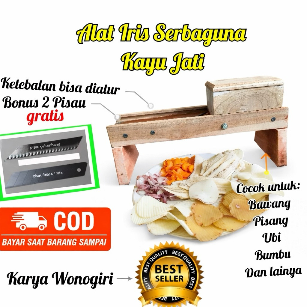 alat pengiris keripik serbaguna bawang ketela pisang kayu jati