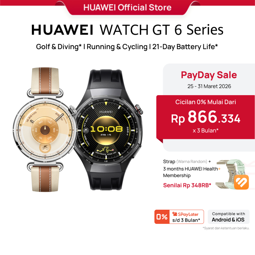 [PayDay Voucher s/d 15% | HOT SELLING] WATCH GT 6 Series Smartwatch l Golf & Diving* l Running & Cyc