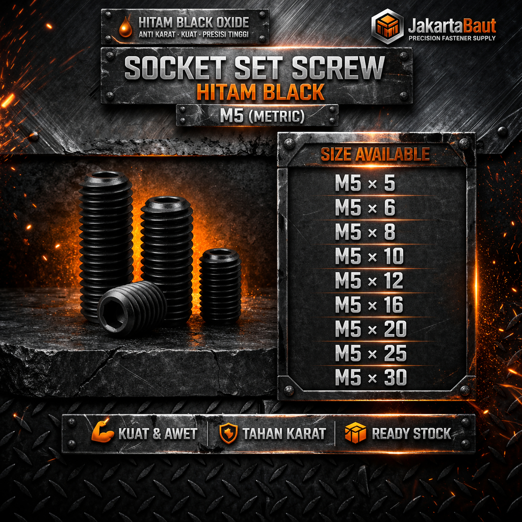 Baut L Tanam M5X8 / L Set 5X8 / Baut Tanam L M5 X 8 / L Set Hitam 5 X 8  - Socket Set Screw Black