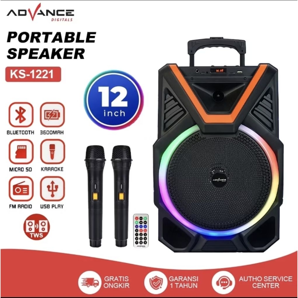 Advance Speaker Bluetooth Portable 12 Inch - Speaker+2MIC