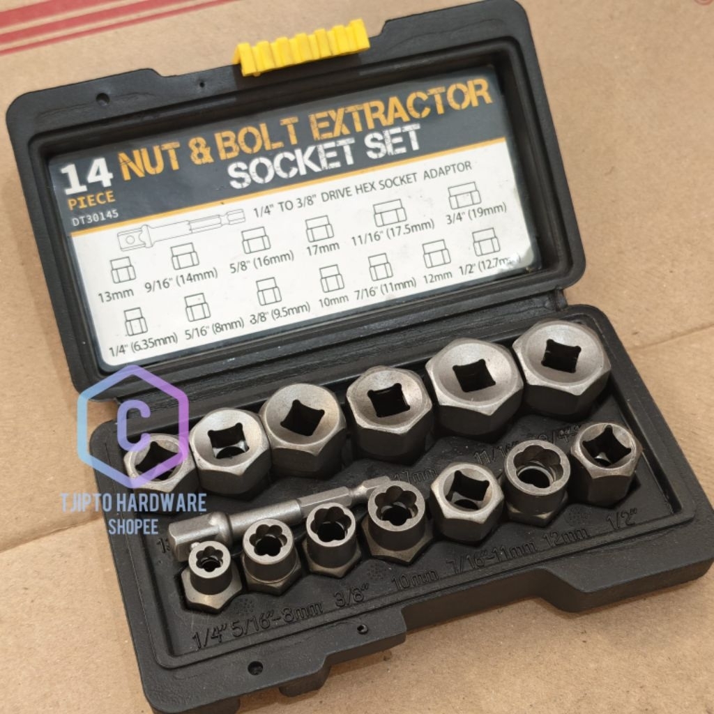 Set 14pcs Alat Pembuka Baut Mur Nut & Bolt Extractor Socket Set