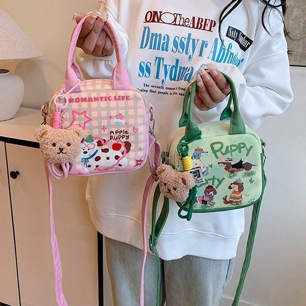 Tas tangan pesta anak anjing komuter tas kecil tas messenger bahu retro