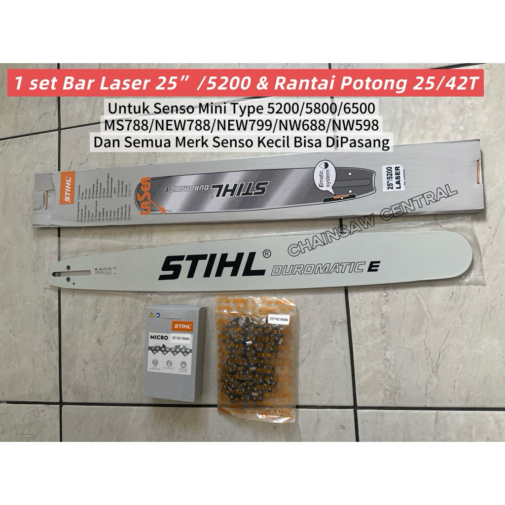1 Set Bar 25 inch Stihl Dan Rantai Stihl untuk Chainsaw Mini type 5200/5800/6500.Bar Senso 25"/42T u
