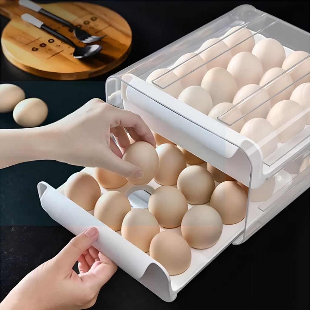 LOCOOK Tempat Telur 2 Tingkat Egg Storage Box Organizer / Rak Telur 2 Susun Kotak Telur / Box Penyim